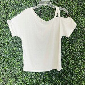 NWOT Womens Unbranded Cold Shoulder-Like Strappy T-Shirt - White - Size Large